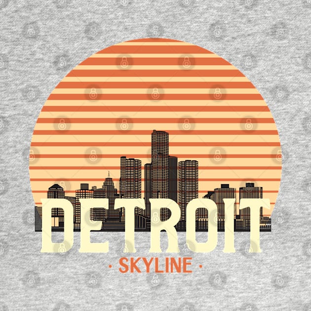 Detroit city skyline skyscraper vintage retro by thegoldenyears